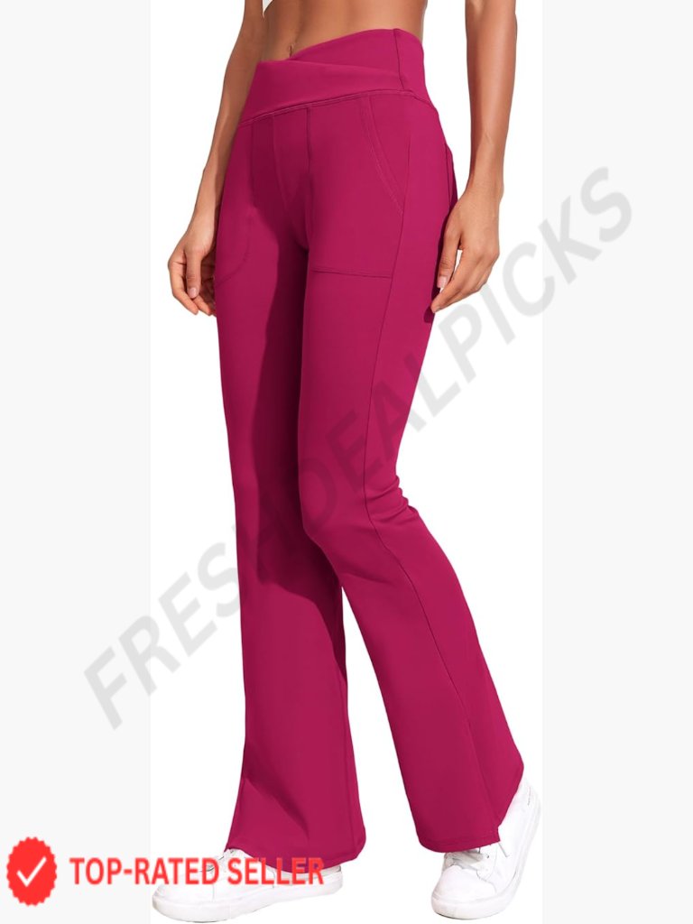 V Crossover Tummy Control Flare Wide Leg Yoga Pants With Pockets